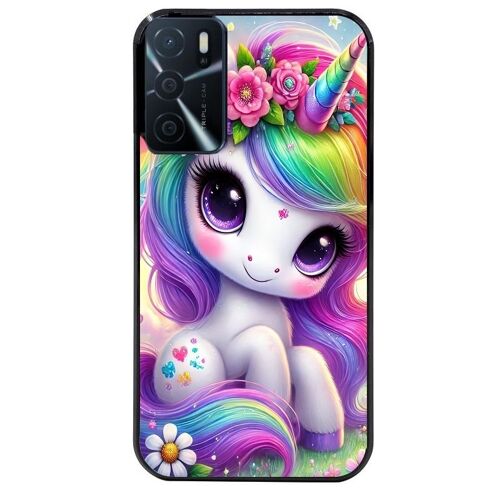 Coque Noire Pour Oppo A16 Motif Licorne Et Fleurs