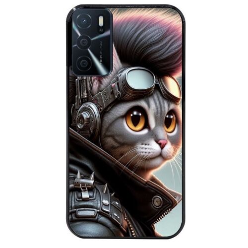 Coque Noire Pour Oppo A16 Motif Chat Steampunk 1