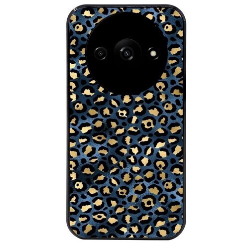 Coque Noire Pour Redmi A3 Motif Leopard Bleu