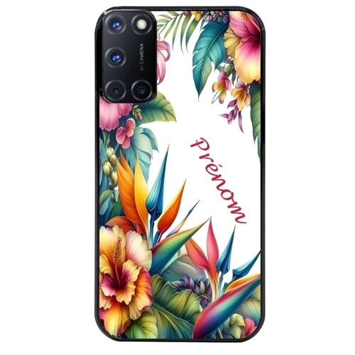 Coque Noire Pour Oppo A72 4g Motif Fleur Hibiscus Avec Prenom