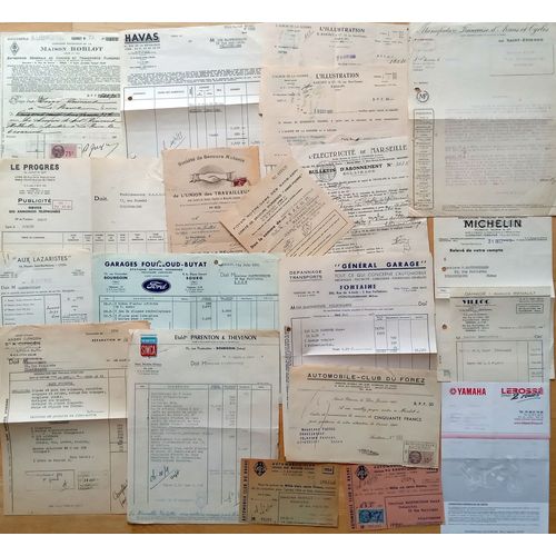 Gros Lot 20 Vieilles Factures Anciennes Vieux Papiers : Michelin Simca Ford Automobile-Club Manufrance Le Progrès Yamaha Havas Maison Roblot Citroën Illustration...
