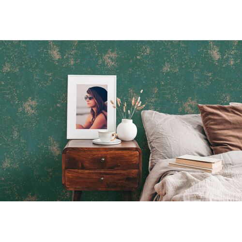 Papier peint aspect crépi Profhome 388321-GU papier peint intissé légèrement texturé avec une texture tangible et des accents métalliques vert or vert turquoise 5,33 m2