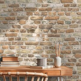 Papier peint 3D Profhome 388293-GU papier peint intissé gaufré à chaud légèrement texturé à l'aspect brique mat brun gris-beige blanc 5,33 m2