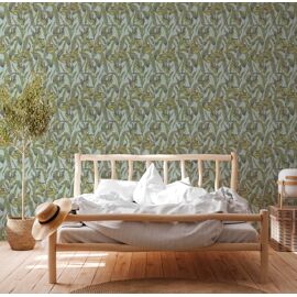 Papier peint floral Profhome 394133-GU papier peint intissé gaufré à chaud légèrement texturé au design de jungle mat bleu vert orange 5,33 m2