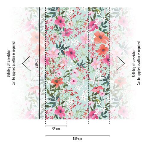 Papier peint photo Profhome 391951-GU papier peint intissé gaufré à chaud lisse avec un dessin floral mat turquoise vert rose vif violet 1,59 m x 2,8 m