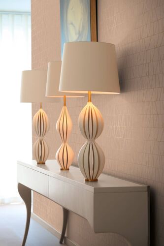 Papier peint à motifs graphiques Profhome 395065-GU papier peint intissé texturé avec des figures géométriques et des accents métalliques rose bronze 5,33 m2