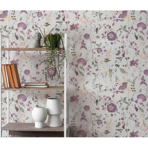 Papier peint floral Profhome 397462-GU papier peint intissé gaufré à chaud légèrement texturé avec des ornements floraux mat pourpre vert jaune 5,33 m2