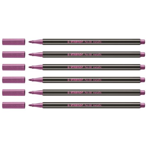 Stabilo Lot De 6 Stylos Feutre Pen 68 Metallic Pointe Moyenne Rose Métallisé