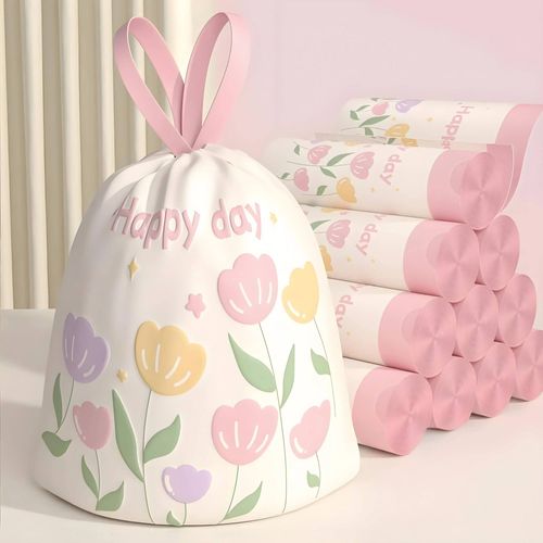 Sac Poubelle Tulipe Épaissi Fleur Parfumée Cordon Poubelle Haute Densité Polyéthylène Grande Taille Cuisine Épaissi Sac Poubelle.Pink.100Pcs