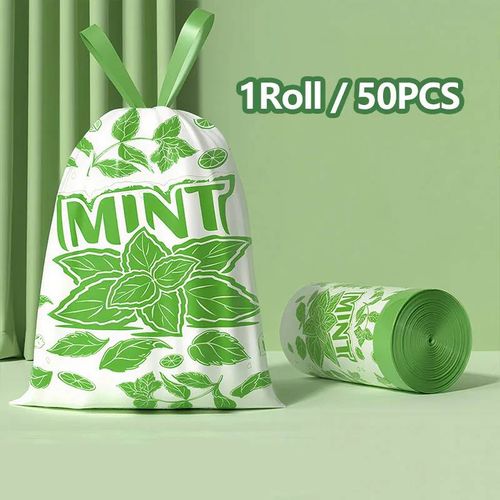 Sacs Poubelles De Cuisine 150 Pièces,Fond Étanche,Sacs Poubelles Anti-Odeur À Parfum De Menthe Avec Cordon De Serrage,Sac De Nettoyage Des Déchets Humides.1 Roll.