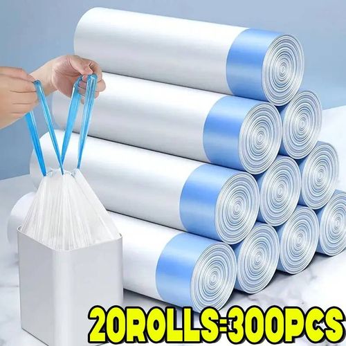 75/300 Pièces Sac Poubelle Avec Cordon Ménage Jetable Transparent Sac Poubelle Cuisine Dortoir Salon.20 Rolls 300Pcs.