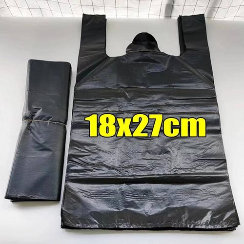 600/100 Pièces Sac Poubelle Noir Jetable Avec Poignée Cuisine Chambre Toilette Gilet Type Sacs Poubelle En Plastique Stockage T-Shirt Pochettes.Black.100Pcs