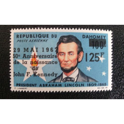 Timbre Dahomey Yt Pa 33 Centenaire De La Mort D'abraham Lincoln 1965