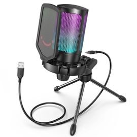 Fifine Microphone De Jeu À Condensateur Usb,Pour Pc Ps4 Ps5 Mac Avec Support Anti-Choc Et Contrôle De La Gain Pour Podcasts,Ampligame A6V.Black.