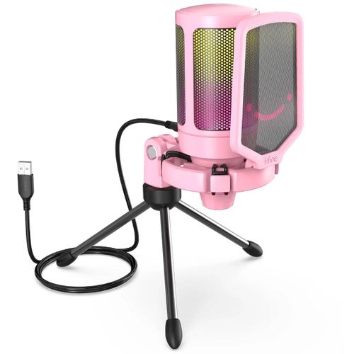 Fifine Microphone De Jeu À Condensateur Usb,Pour Pc Ps4 Ps5 Mac Avec Support Anti-Choc Et Contrôle De La Gain Pour Podcasts,Ampligame A6V.Rose.