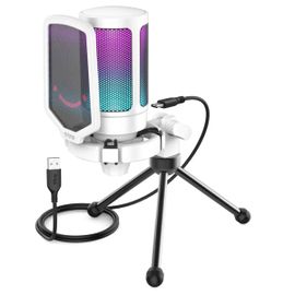 Fifine Microphone De Jeu À Condensateur Usb,Pour Pc Ps4 Ps5 Mac Avec Support Anti-Choc Et Contrôle De La Gain Pour Podcasts,Ampligame A6V.Blanc.