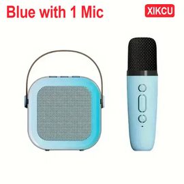 Xikcu¿Machine À Karaoké Avec 2 Microphones Sans Fil,Lumières Rgb Portables,Ensemble De Haut-Parleurs Cadeaux,Karaoké À Domicile Pour Fête D'Anniversaire.Blue With 1 Mic.