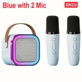 Xikcu¿Machine À Karaoké Avec 2 Microphones Sans Fil,Lumières Rgb Portables,Ensemble De Haut-Parleurs Cadeaux,Karaoké À Domicile Pour Fête D'Anniversaire.Blue With 2 Mic.