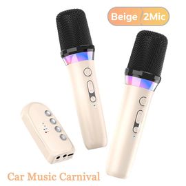 Microphones De Voiture Sans Fil Avec Récepteur Karaoké Compagnon 3.5Mm Aux Stéréo Hifi Rgb Lumière Colorée Système De Mixage Multi-Effets Sonores.K2 Beige 2 Mic.