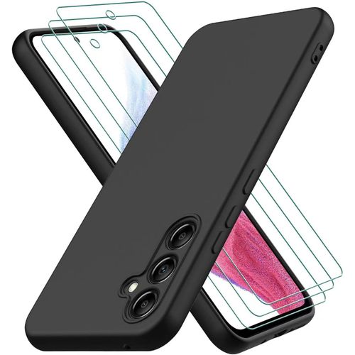 Kwex-Coque Pour Samsung Galaxy A54 5g, Avec 3 Verre Trempé Protection Écran, Couche Intérieure Douce, Mince Souple Silicone Étui Protection Antichoc Bumper Housse Tpu Téléphone Case Cover, Noir