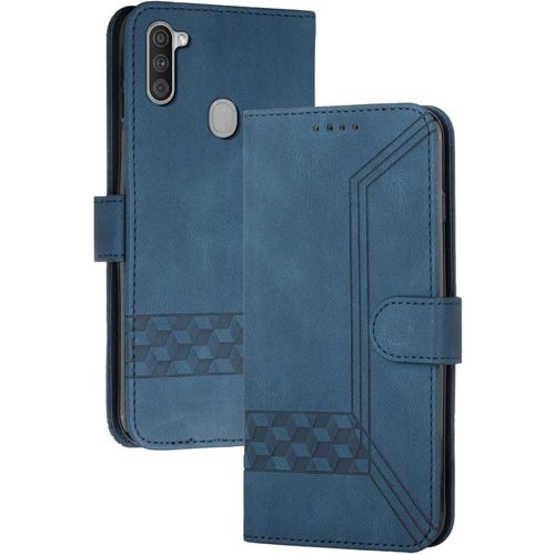 Coque Compatible Avec Samsung Galaxy A11/M11,Anti-Choc Housse En Cuir Premium Flip Case Portefeuille Etui,Bleu