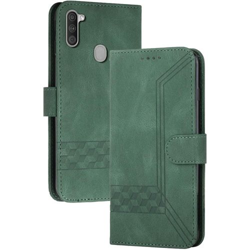 Coque Compatible Avec Samsung Galaxy A11/M11,Anti-Choc Housse En Cuir Premium Flip Case Portefeuille Etui,Vert