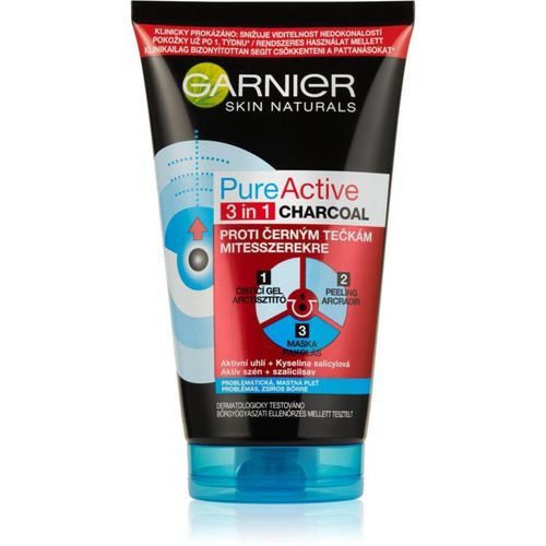 Garnier Pure Active Masque Noir Pour Le Visage Contre Les Points Noirs Et L?Acné, Avec Du Charbon Actif 3 En 1 150 Ml 