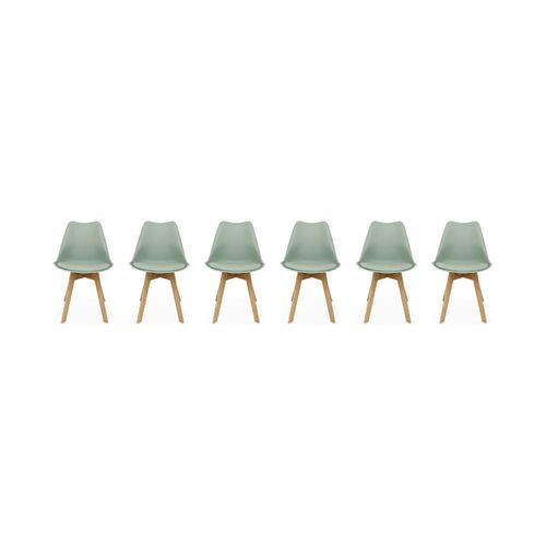 Lot De 6 Chaises Scandinaves. Pieds Bois De Hêtre. Chaises 1 Place. Vert Céladon