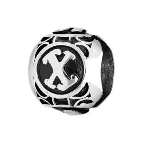 Thabora Charms Acier Boule Alphabet "X" Patiné Noire