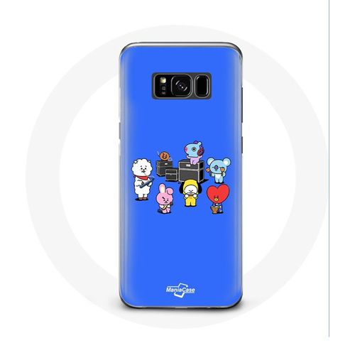 Coque Pour Samsung Galaxy S8 Plus Bts Bt21 Tata Chimmy Cooky Rj Koya Shooky Et Mang Jouent De La Musique Fond Bleu