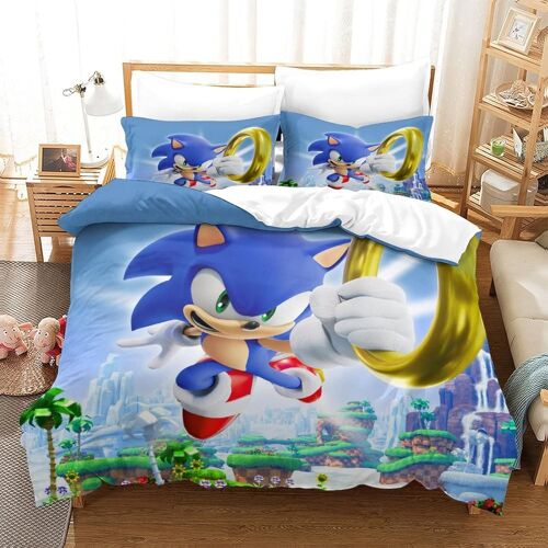 Sonic The Hedgehog Impression En D Sets De Housse De Avec Fermeture Eclair Couettes Cartoon Character Housse De Couette Microfibre ¿Adulte Gar? On Fil