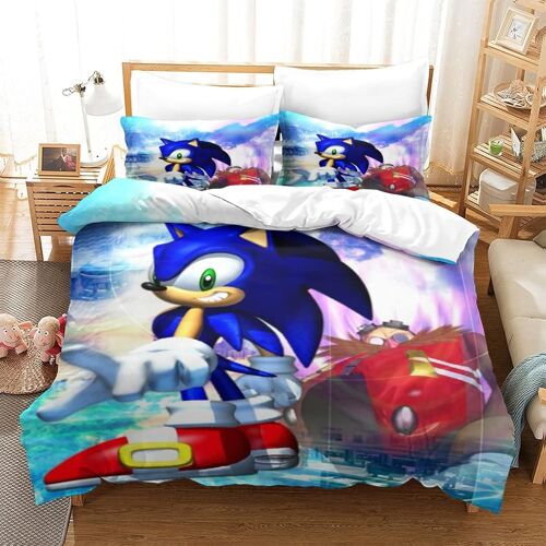 Parure De Lit Pièces Pour Sonic The Hedgehog Cartoon Character Impression D Housse De Couette En Microfibre Hypoallergique Avec Fermeture Éclair Sing