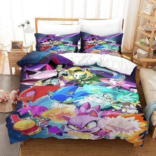 Sonic The Hedgehog Impression En D Sets De Housse De Avec Fermeture Eclair Couettes Cartoon Character Housse De Couette Microfibre ¿Adulte Gar? On Fil