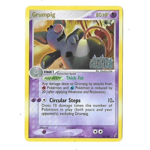 Grumpig 20/100 - 80hp - Ex : Crystal Guardians - Ultra Rare Pokemon Holo (With "Crystal Guardians" Stamp) Card