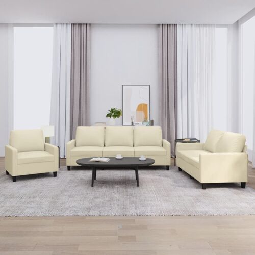vidaXL Ensemble de canapés 3 pcs avec coussins Crème Similicuir