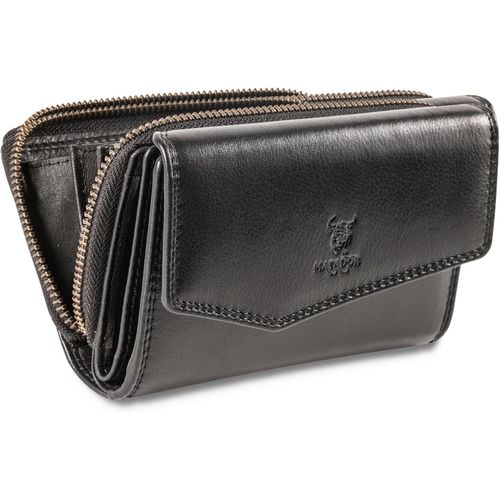Portefeuille Femme Cuir Véritable Grand Format | Porte Feuille Femme Avec Grande Porte Monnaie Zippé Et Boîte Cadeau | Porte Chequier Femme Avec Protection Rfid Certifiée Tüv | Nappa Noir