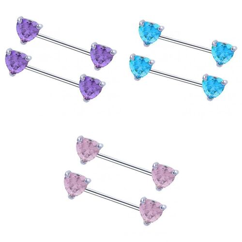 3 Paires Coeur Cristal Bouclier Barre Mamelons Bijoux En Acier Inoxydable 14g