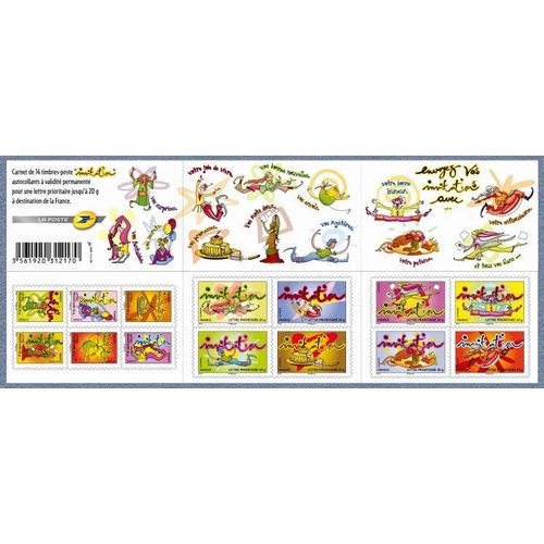 France 2009, Tres Belle Bande Carnet Neuve** Luxe Yvert 341 "Invitation", 14 Timbres Auto-Adhesifs Lettre Prioritaire, Pour Collection Ou Affranchissement. -