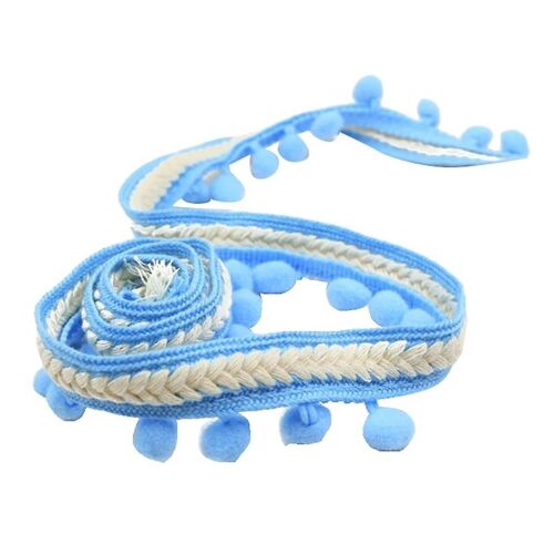 5 Yd Rideau Garniture Ruban Pom Pom Tassel Frange Coudre Décoration Bleu
