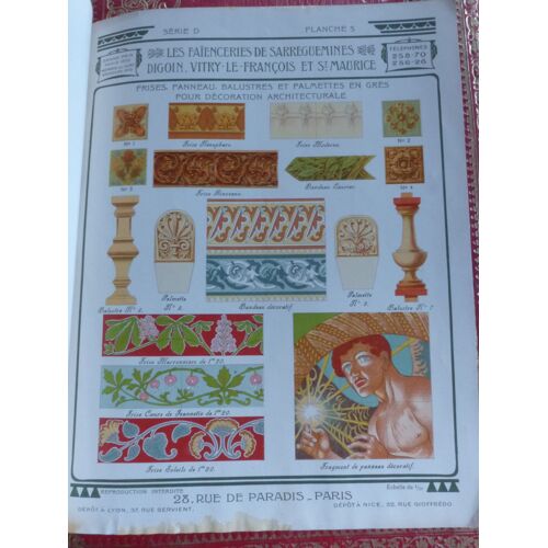 Carreaux Pour Revetements Series D 1911 Planches 1 A 7 / Frises Balutres Metopes Cabochons / Les Faienceries De Sarreguemines Digoin Vitry Le Francois Et St Maurice