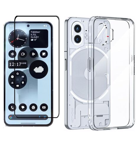Pack Coque Transparente En Tpu Et Vitre En Verre Trempé Full Cover Noir Pour Nothing Phone (2) 5g - Xeptio