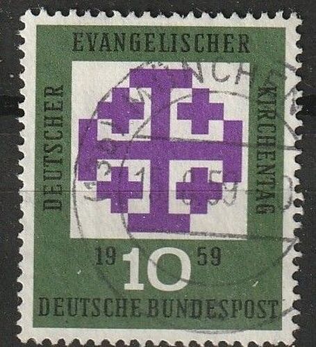 Timbre Oblitéré Allemagne Deutsche Bundespost, Évangélique Musique Variée 1959 N° 187