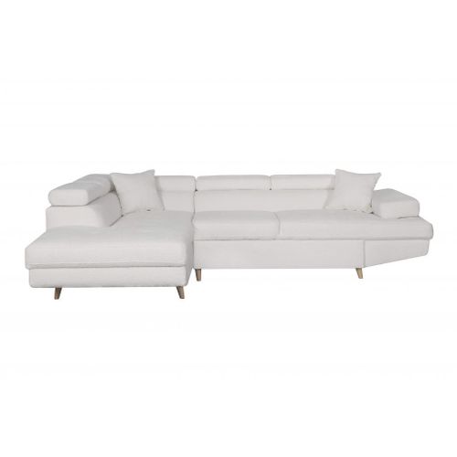 Canapé D'angle À Gauche Convertible En Tissu Bouclettes Blanc - Fiorina