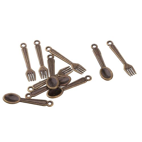 10pcs Cuisine Vaisselle Fourchettes & Cuillères 1:12 Maison De Poupée Miniature Accs Bronze