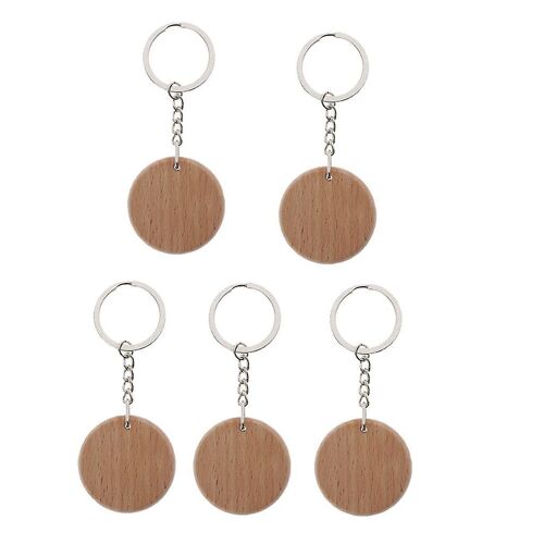 5pcs Blank Round Wooden Key Chain Rings Diy Key Tags Charms