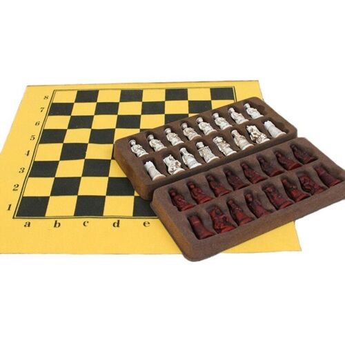 Jeu De Petits Échecs Antiques En Cuir, 1 Ensemble De Pièces D'échecs Qingbing Réalistes, Cadeau De Divertissement Pour Parents