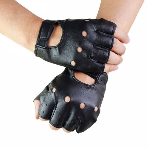 Gants Unisexes En Cuir Synthétique Noir, 1 Paire, Demi-Doigt Solide Pour Femmes Et Hommes, Gants De Cyclisme À Moteur Punk