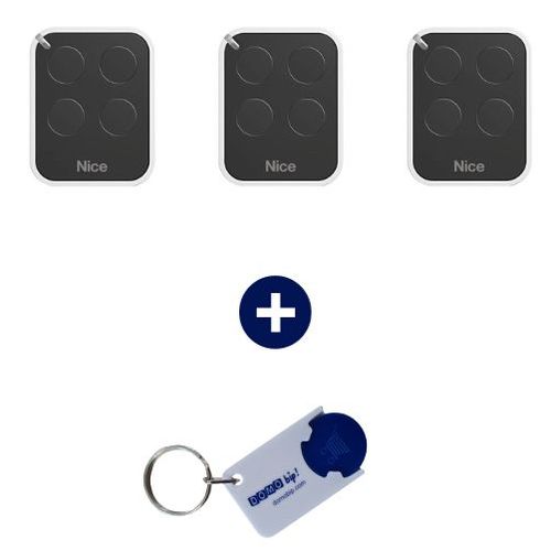 NICE - Lot de 3 Télécommande 4 canaux ON4E - 433.92 MHz + 1 porte-clés DOMOBIP