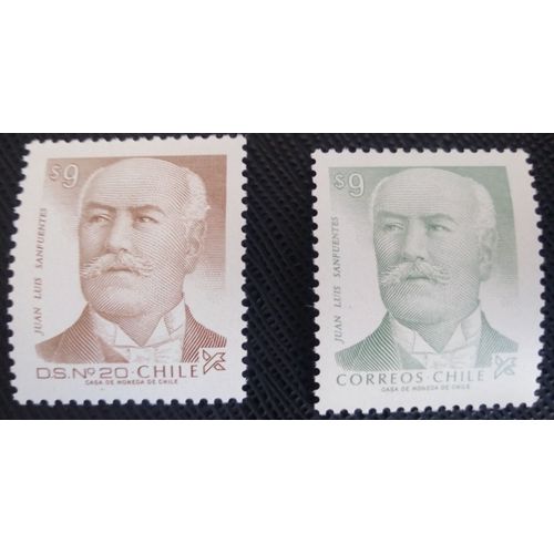 Timbre Chili Yt 648 / 649 Juan Luis Sanfuentes (1858-1930) 1984 ( 110806 )