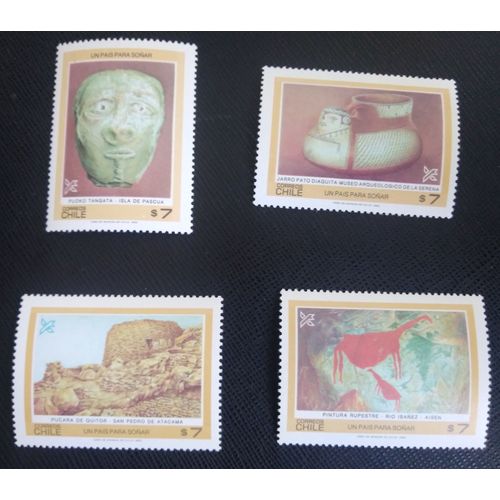 Timbre Chili Yt 629 /30/31/32 Série: Archéologie 1983 ( 110806 )